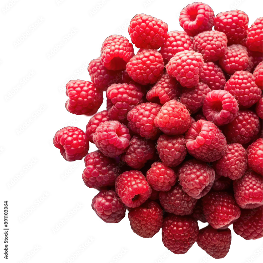 Ripe raspberries top view with copy space isolated on transparent background Ripe raspberries top view with copy space isolated on transparent background