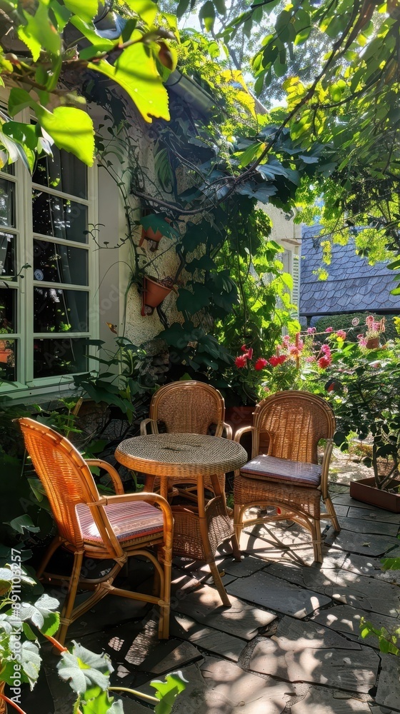 Fototapeta premium A cozy bed and breakfast with a garden, nestled in the countryside