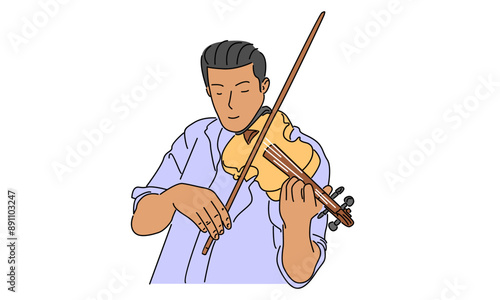 line art color of male violinist performing to play violin