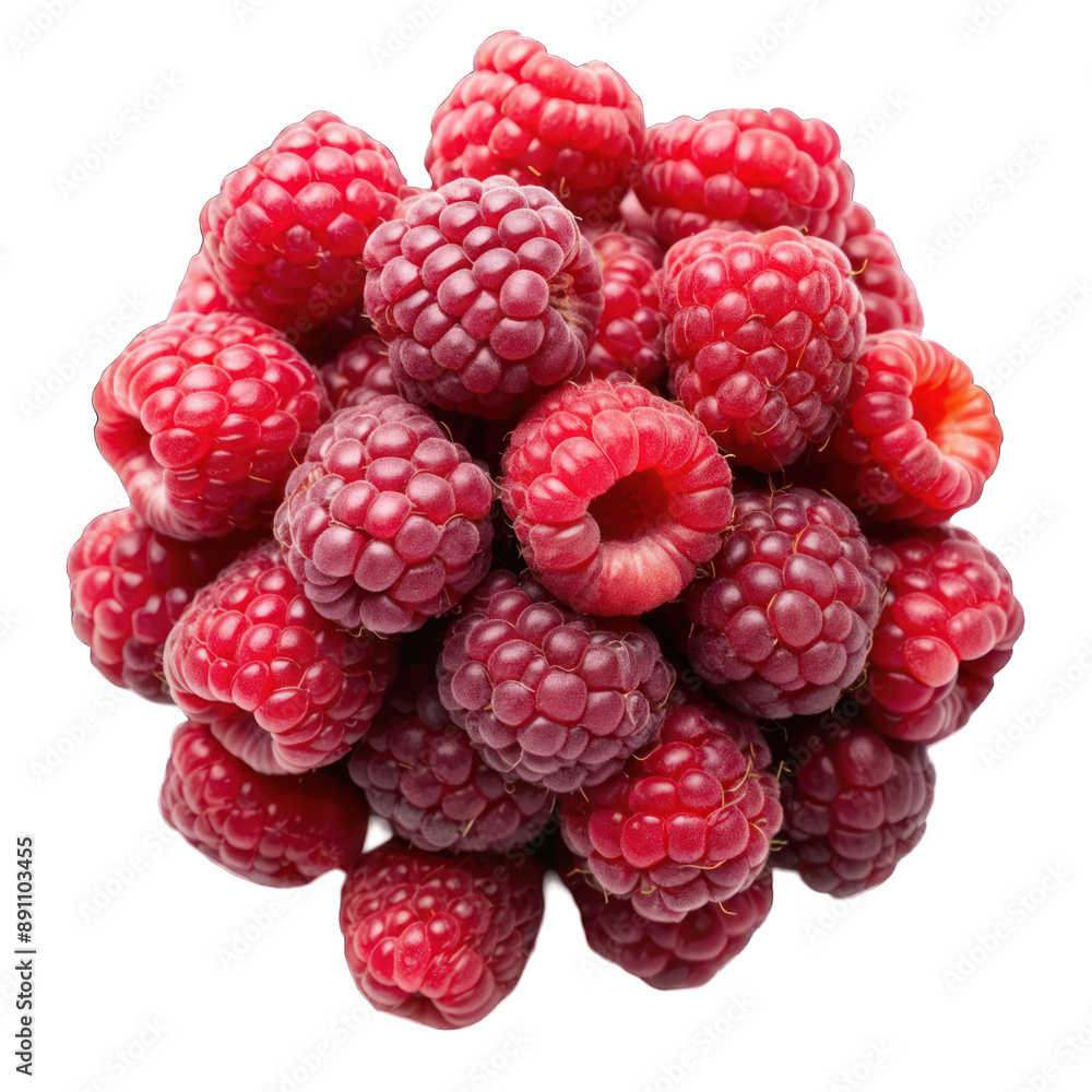 Ripe raspberries top view with copy space isolated on transparent background Ripe raspberries top view with copy space isolated on transparent background