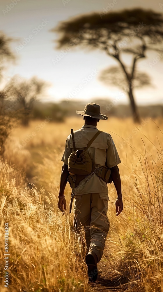 A ranger leading a walking safari from the camp A ranger leading a walking safari from the camp