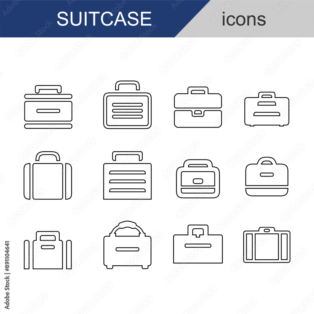 Briefcase vector line icon collection. Vector outline pictogram ...