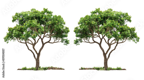 Twin ranks of majestic arboreal sentinels isolated on a pure white background photo