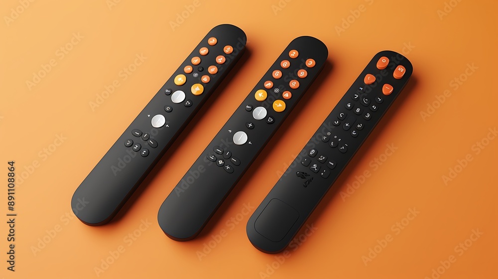 three remote controls isolated on orange background three remote controls isolated on orange background