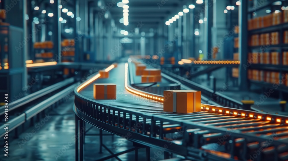 Fototapeta premium A factory conveyor belt moving products