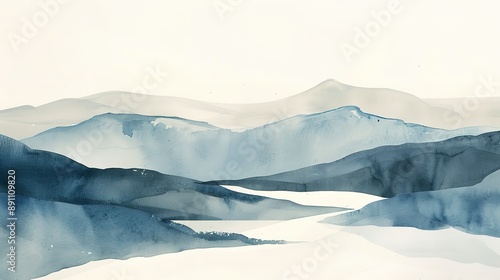 Watercolor neutral minimalist landscape illustration © Thanthara