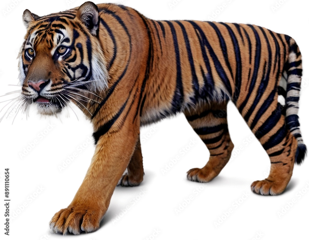 Obraz premium The tiger is walking, tiger isolated on white background