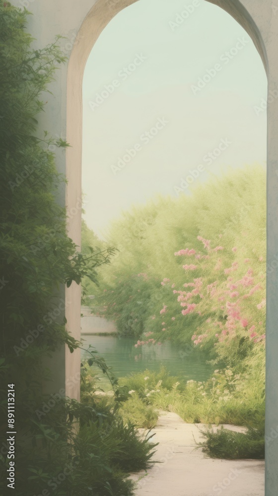 Aesthetic garden landscape wallpaper architecture building outdoors.