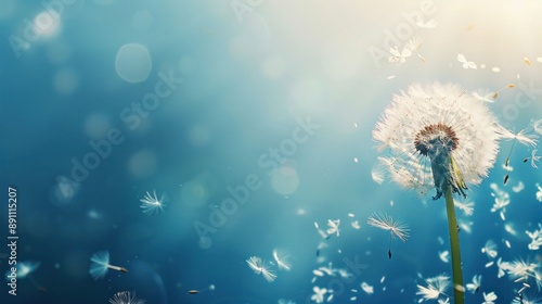 Dandelion Seeds Flying in the Wind