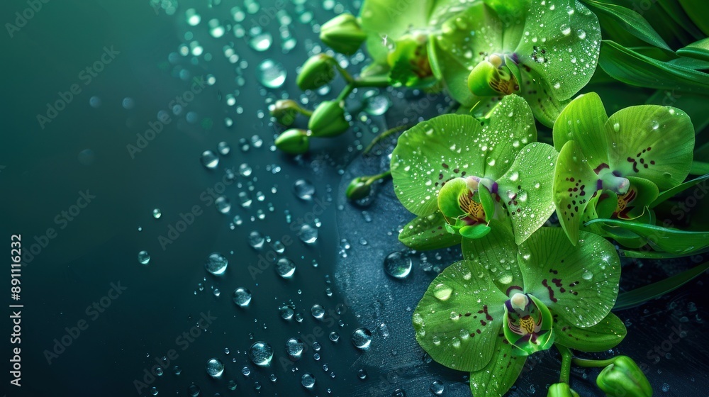 Green Orchids with Dew Drops Green Orchids with Dew Drops