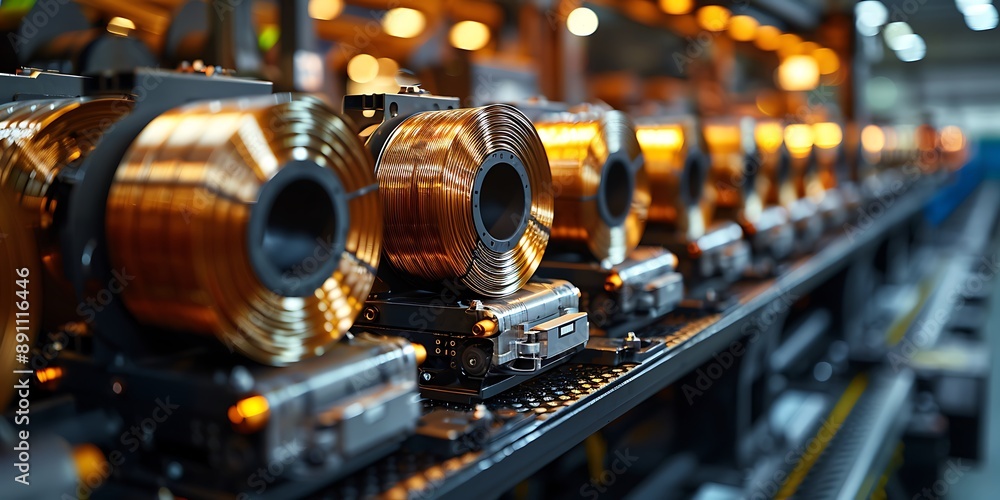Fototapeta premium Electrical equipment. Electricity cable on the production line. Electrical equipment.