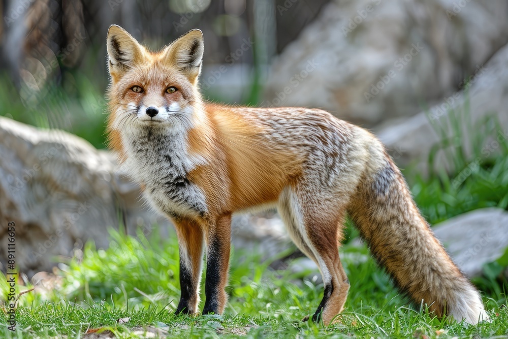 Fox standing on a natural ground, in an outdoor habitat. Fox standing on a natural ground, in an outdoor habitat.