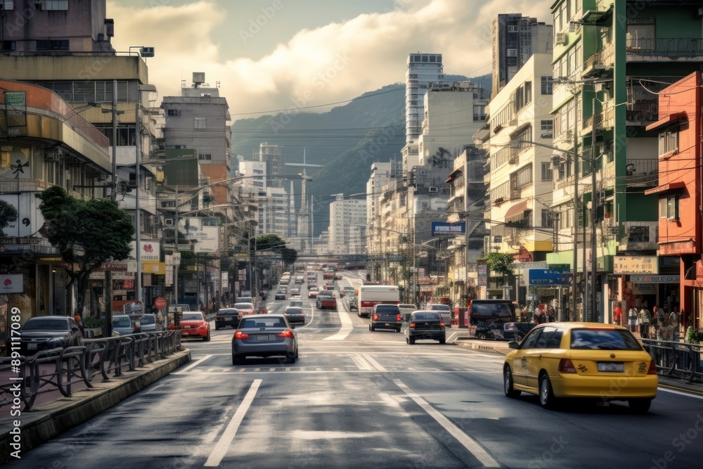 Naklejka premium Traffic street in taiwan architecture metropolis cityscape.