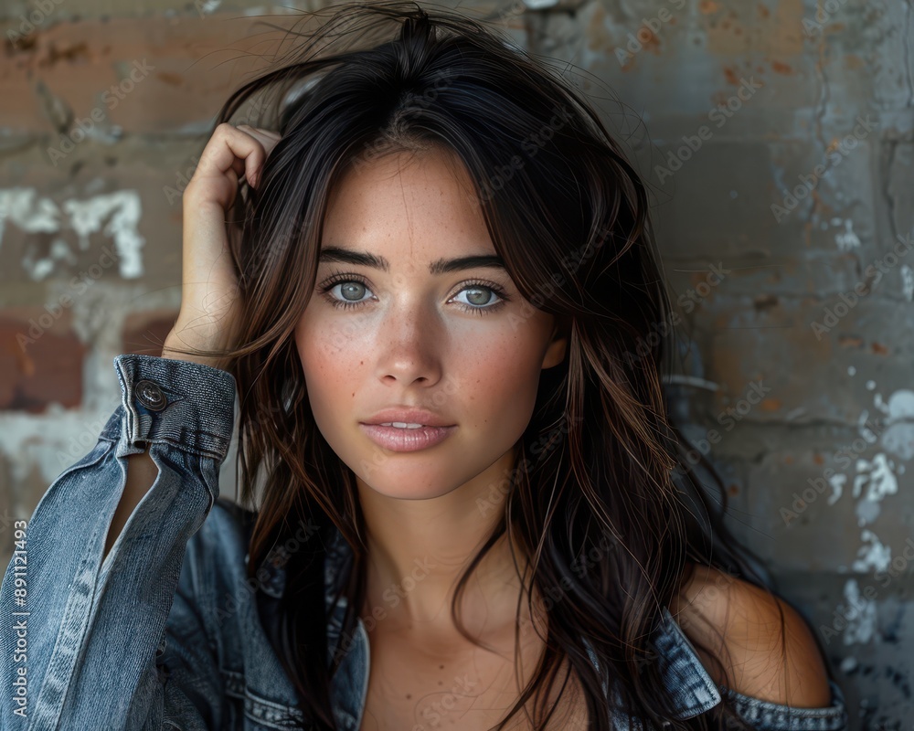 Fototapeta premium Flirty and Chic Urban Portrait of Pretty Woman with Playful Smile and Trendy Style