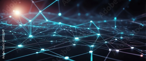 A mesmerizing digital network showcasing interconnected nodes and lines, representing technology and innovation in a futuristic landscape.