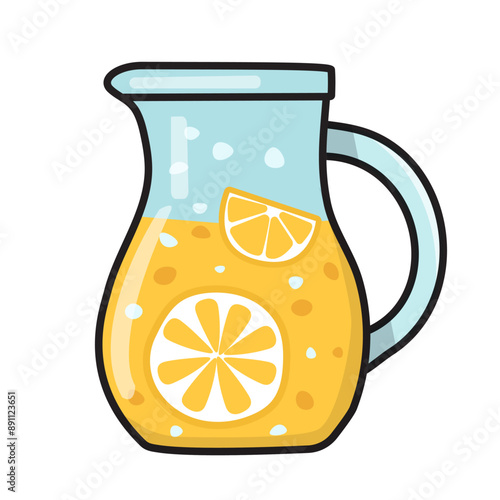 Hand drawn icon of a jug of lemonade. Design concept of a beach summer vacation by the sea.
