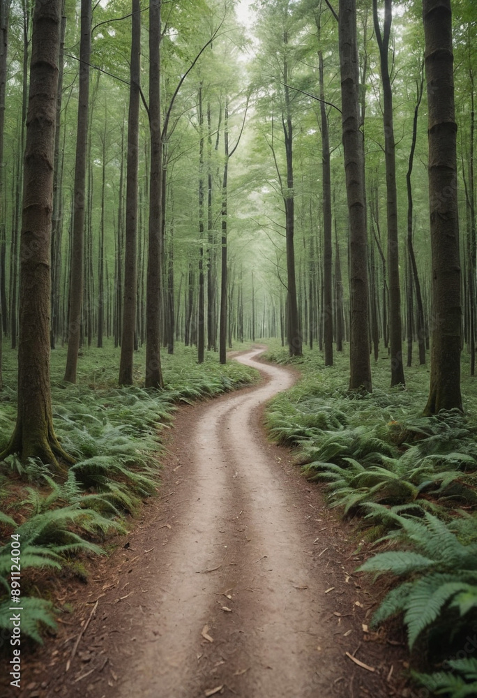 Fototapeta premium Winding trail leading through a dense forest. 