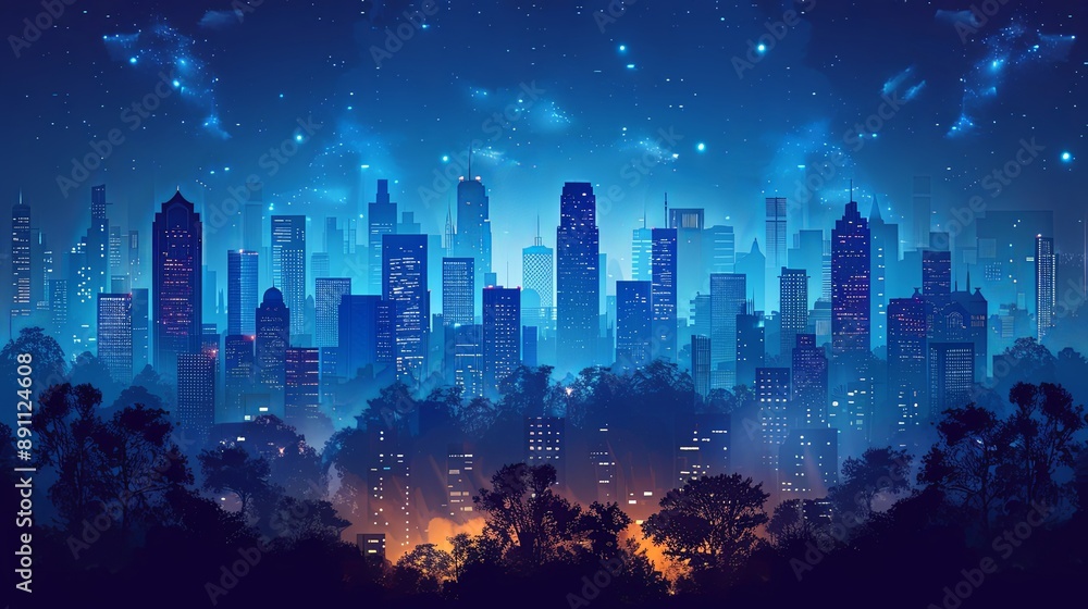 vector, illustration, flat, Seamless silhouette of the city. Cityscape with buildings. Simple blue background. Urban landscape. Beautiful template. Modern city with layers. Flat style vector illustrat vector, illustration, flat, Seamless silhouette of the city. Cityscape with buildings. Simple blue background. Urban landscape. Beautiful template. Modern city with layers. Flat style vector illustrat