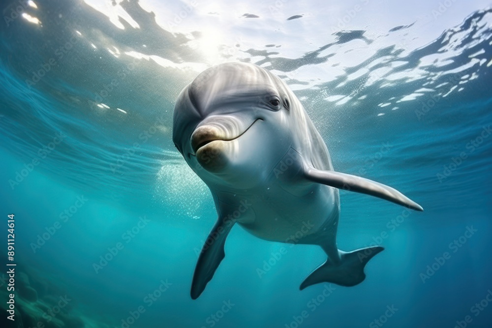 Obraz premium Beautiful dolphin underwater outdoors swimming.