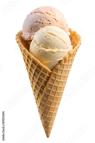 Ice cream scoop on waffle cone isolated