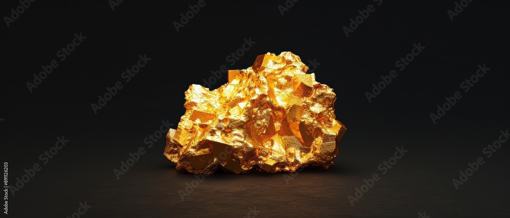 A beautiful gold nugget with intricate natural patterns, set against a black background A beautiful gold nugget with intricate natural patterns, set against a black background