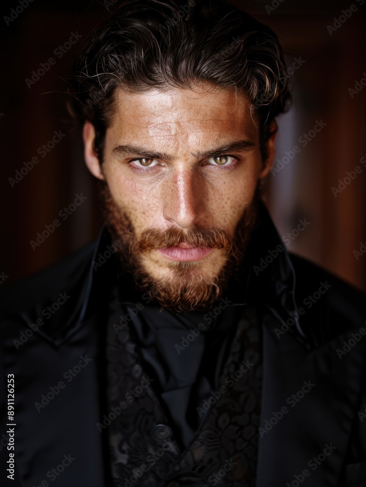 Obraz premium Intense gaze of a rugged bearded man