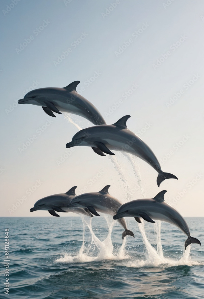 Playful group of dolphins leaping out of the ocean. Playful group of dolphins leaping out of the ocean.