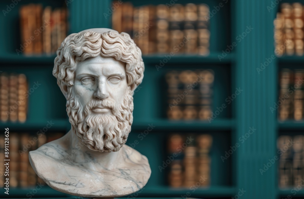 ancient greek philosopher bust in library ancient greek philosopher bust in library