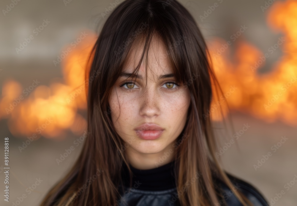 Pensive young woman with dark hair and green eyes Pensive young woman with dark hair and green eyes