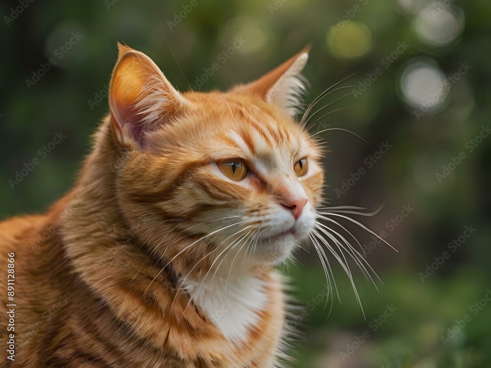 orange cat with blur background, orange cat is sitting and looking orange cat with blur background, orange cat is sitting and looking