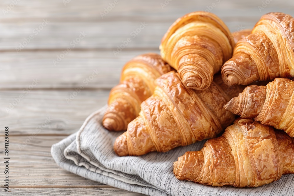 Freshly baked croissants on a wooden table Freshly baked croissants on a wooden table