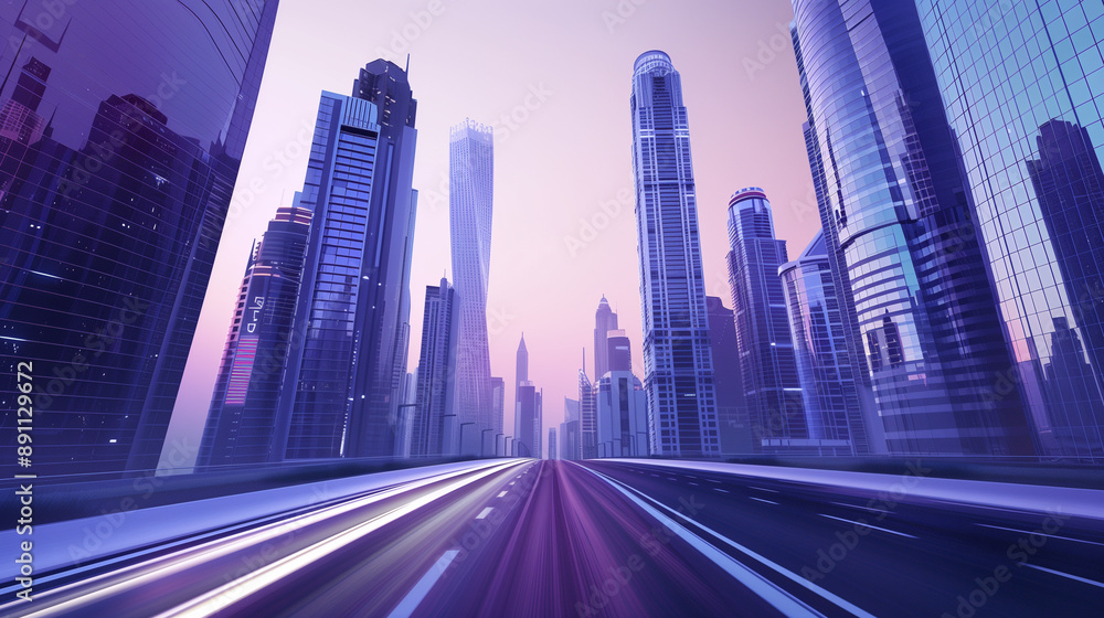 Fototapeta premium Futuristic cityscape with high-speed motion blur and neon lights