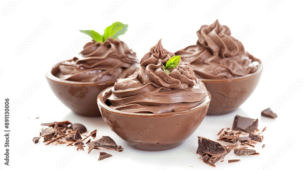Rich Chocolate Mousse Isolated on a White Background, Showcasing a Smooth and Decadent Dessert with Luxurious Texture Rich Chocolate Mousse Isolated on a White Background, Showcasing a Smooth and Decadent Dessert with Luxurious Texture
