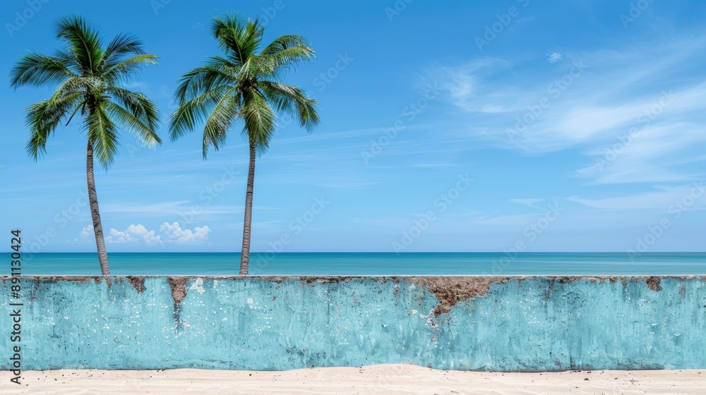 Fototapeta premium Tropical beach scene with palm trees and turquoise water