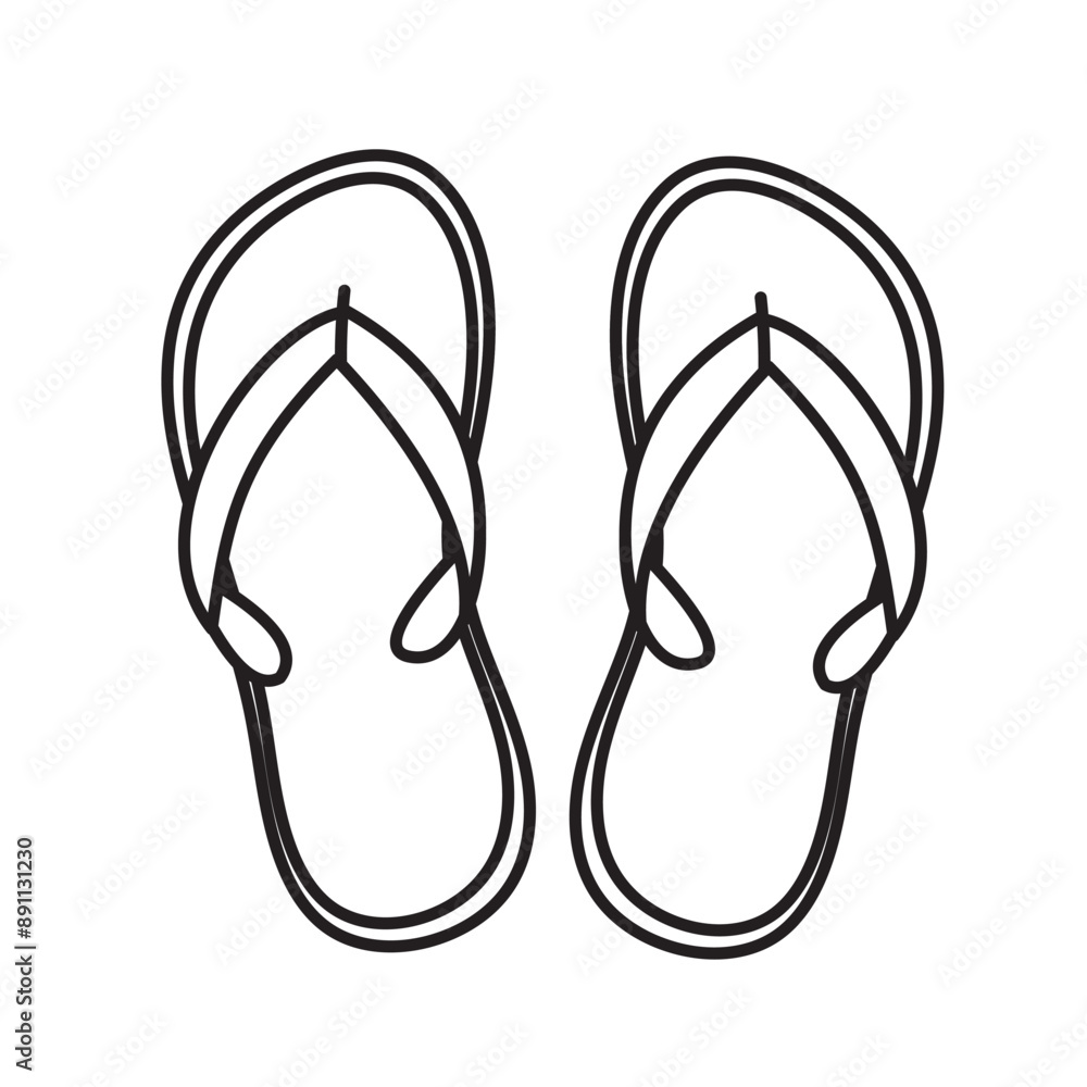 Hand drawn icon of summer beach slippers. Design concept of a beach summer vacation by the sea. Hand drawn icon of summer beach slippers. Design concept of a beach summer vacation by the sea.