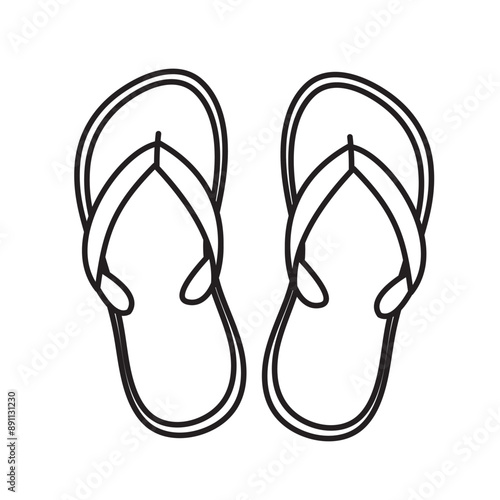 Hand drawn icon of summer beach slippers. Design concept of a beach summer vacation by the sea.