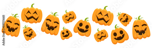 Scarry pumpkin border divider banner for greeting card halloween decoration flat illustration