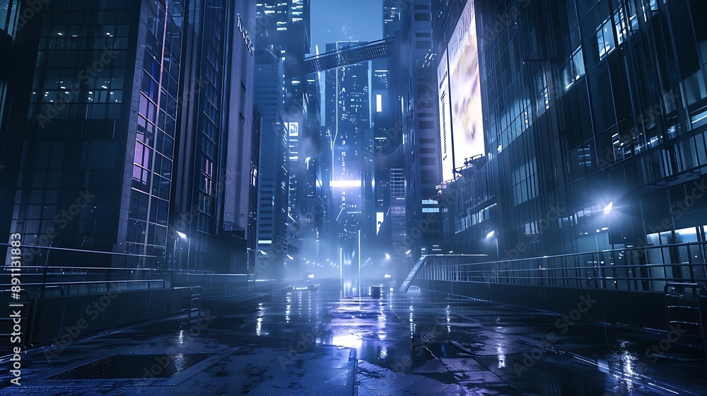 Fototapeta premium Foggy Cityscape at Night