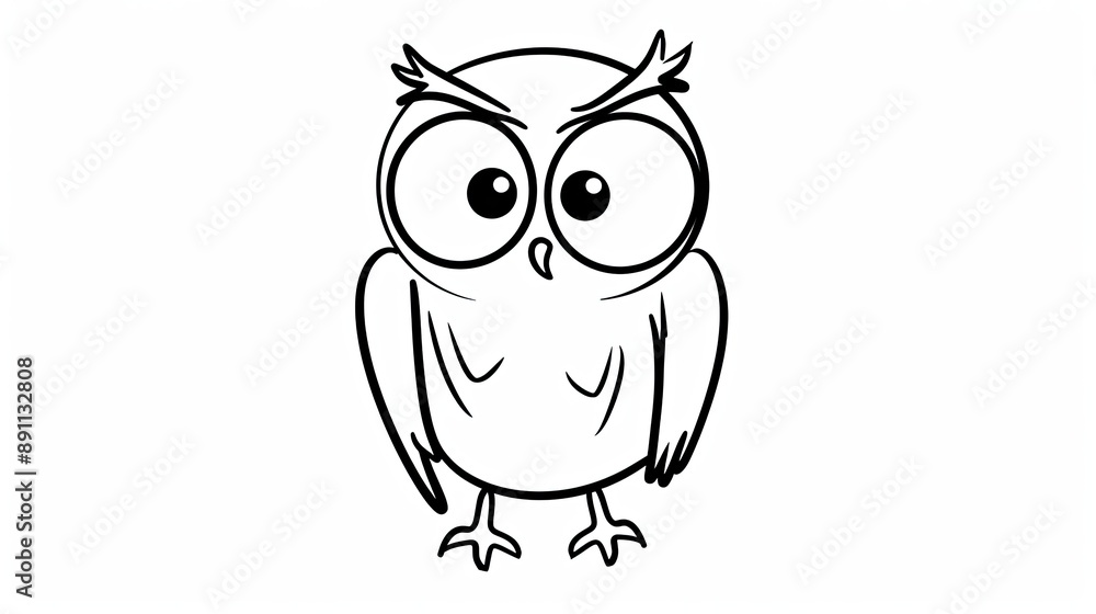 A simple line drawing of an owl with wide eyes. A simple line drawing of an owl with wide eyes.