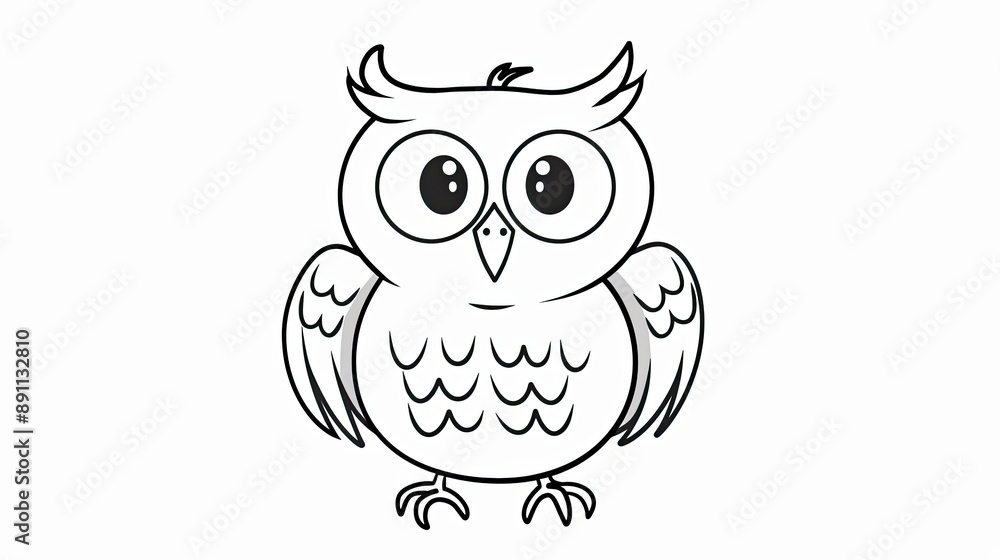 A simple line drawing of an owl with wide eyes. A simple line drawing of an owl with wide eyes.