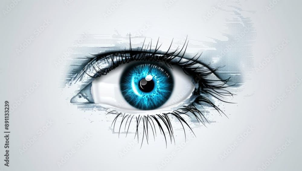 Abstract eye icon with blue eyeball Abstract eye icon with blue eyeball