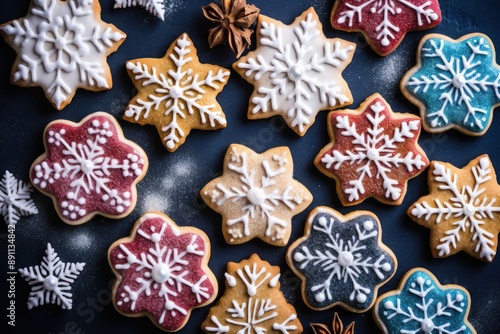 Colorful christmas cookies food gingerbread dessert.