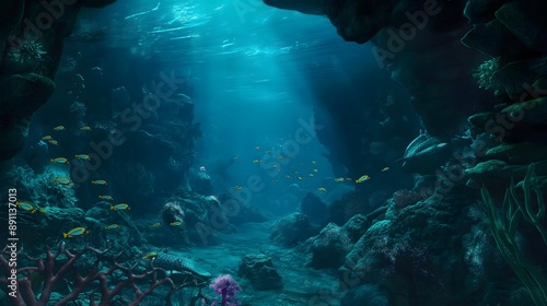 Wallpaper Mural 43. "A magical underwater cavern with shimmering fish and hidden treasures Torontodigital.ca