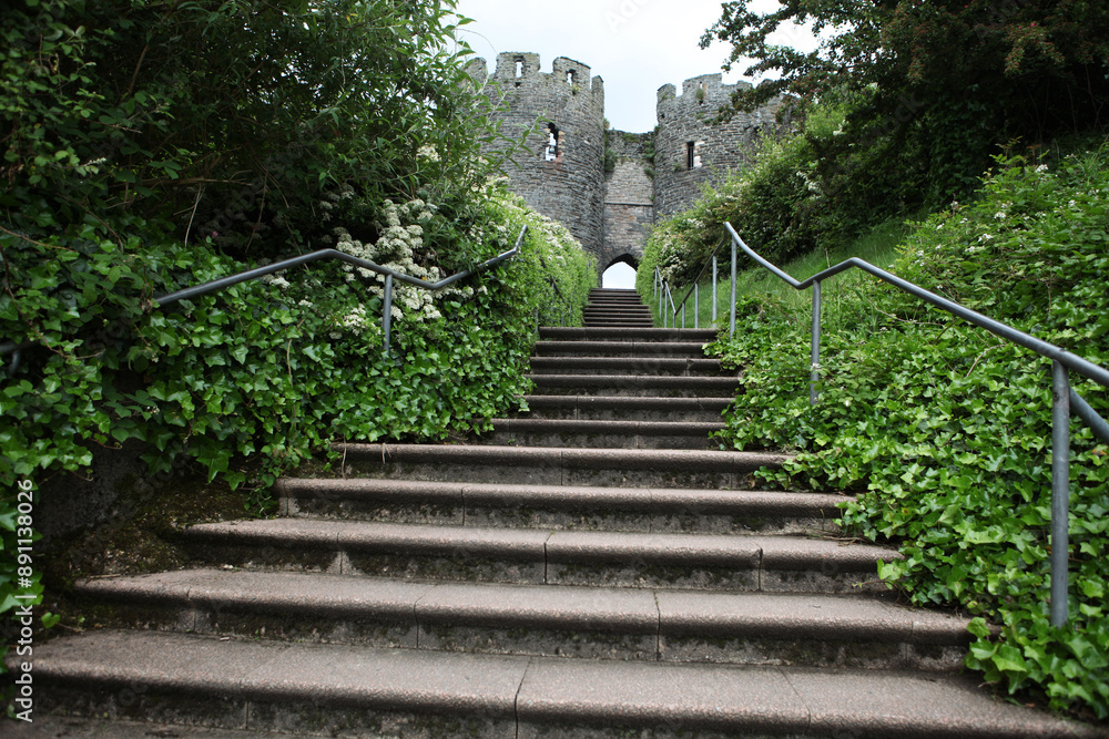 Stairs to the old fortified city and tower - Conwy - Wales - UK Stairs to the old fortified city and tower - Conwy - Wales - UK