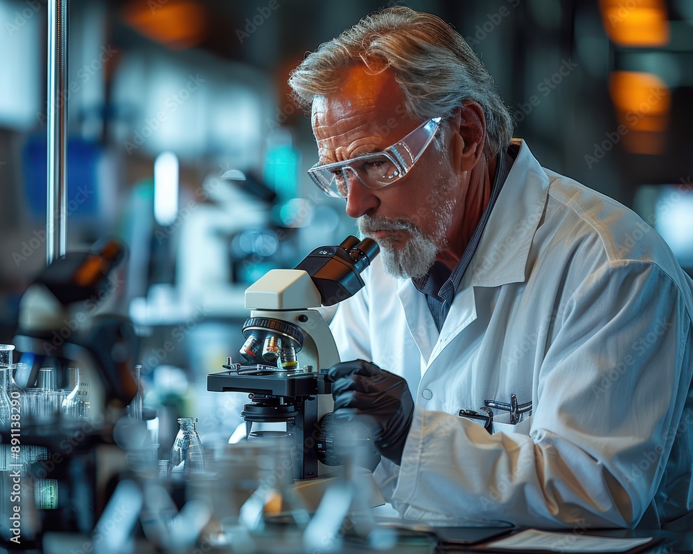 Professional Scientist Examining Microscope Slides in Well-Equipped Lab Setting with 90mm f/4.0 Lens Professional Scientist Examining Microscope Slides in Well-Equipped Lab Setting with 90mm f/4.0 Lens