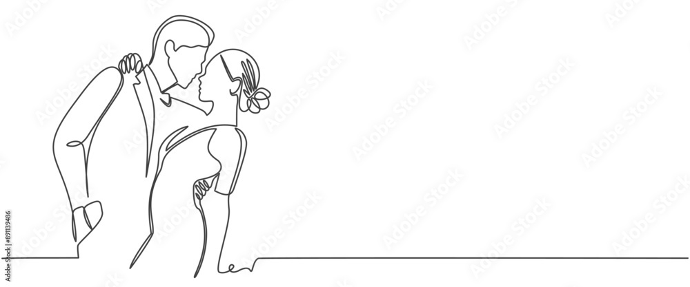 one continuous drawn line wedding people. line art. The characters of the bride and groom of the husband and wife are married one continuous drawn line wedding people. line art. The characters of the bride and groom of the husband and wife are married