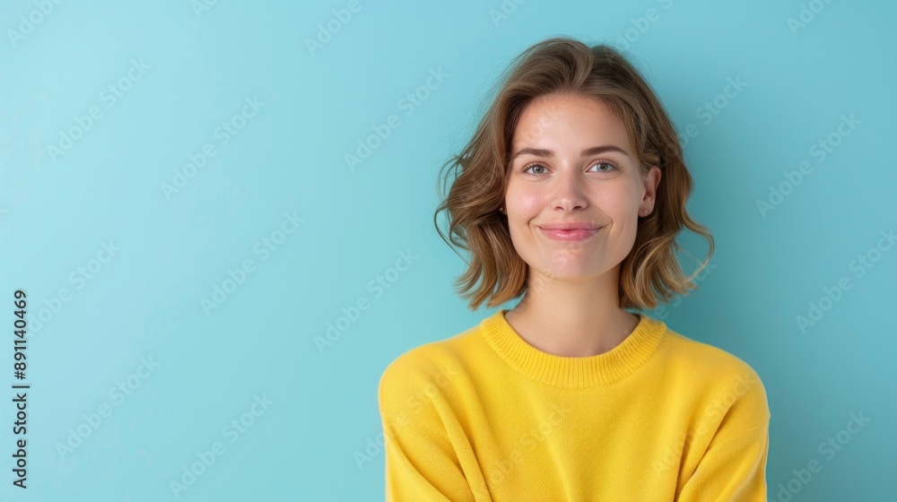 Woman in her early 30s with subtle crow's feet and forehead wrinkles. Woman in her early 30s with subtle crow's feet and forehead wrinkles.