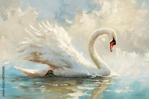 Fototapeta Naklejka Na Ścianę i Meble -  Swan on lake animal bird tape.