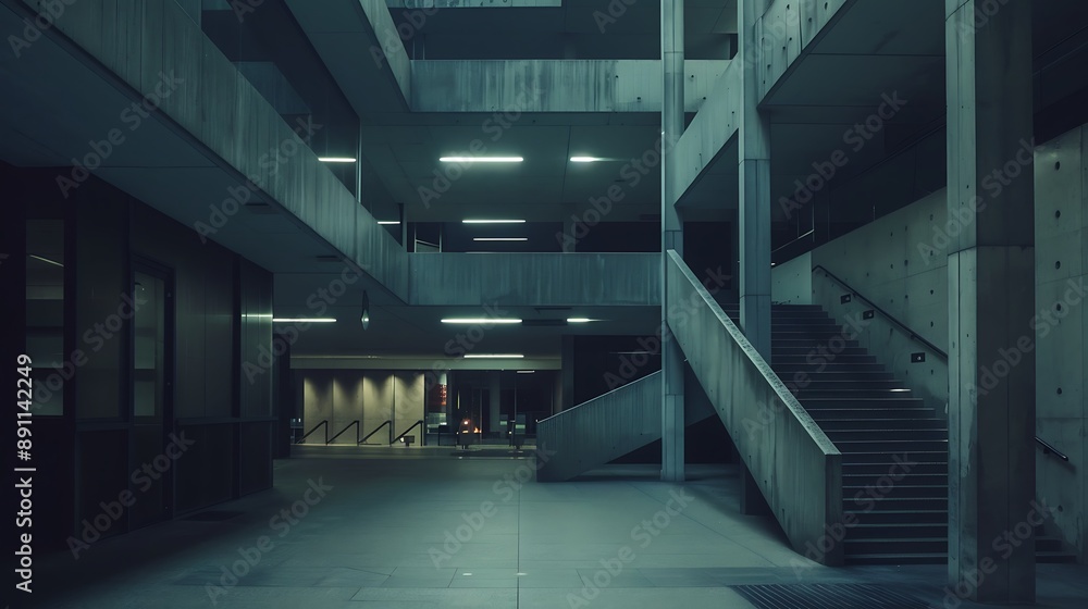 Obraz premium A Futuristic Cityscape with Concrete Buildings and a Gloomy Atmosphere