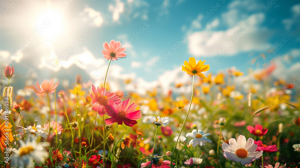 カラフルなコスモスの花畑 カラフルなコスモスの花畑